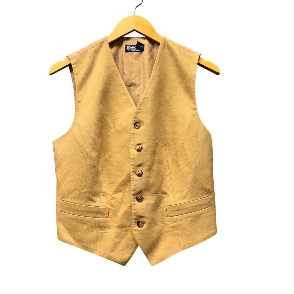 Polo Ralph Lauren Vest Womens 10 Cotton-Wool Twill Tan Waistcoat Preppy Classic